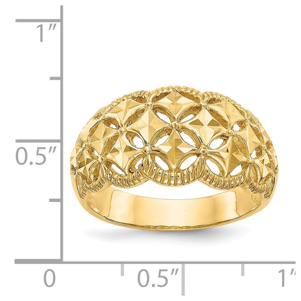 Diamond-cut Scalloped Edge Pattern Dome Ring - WBC