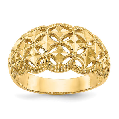 Diamond-cut Scalloped Edge Pattern Dome Ring - WBC