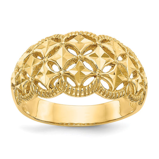 Diamond-cut Scalloped Edge Pattern Dome Ring - WBC
