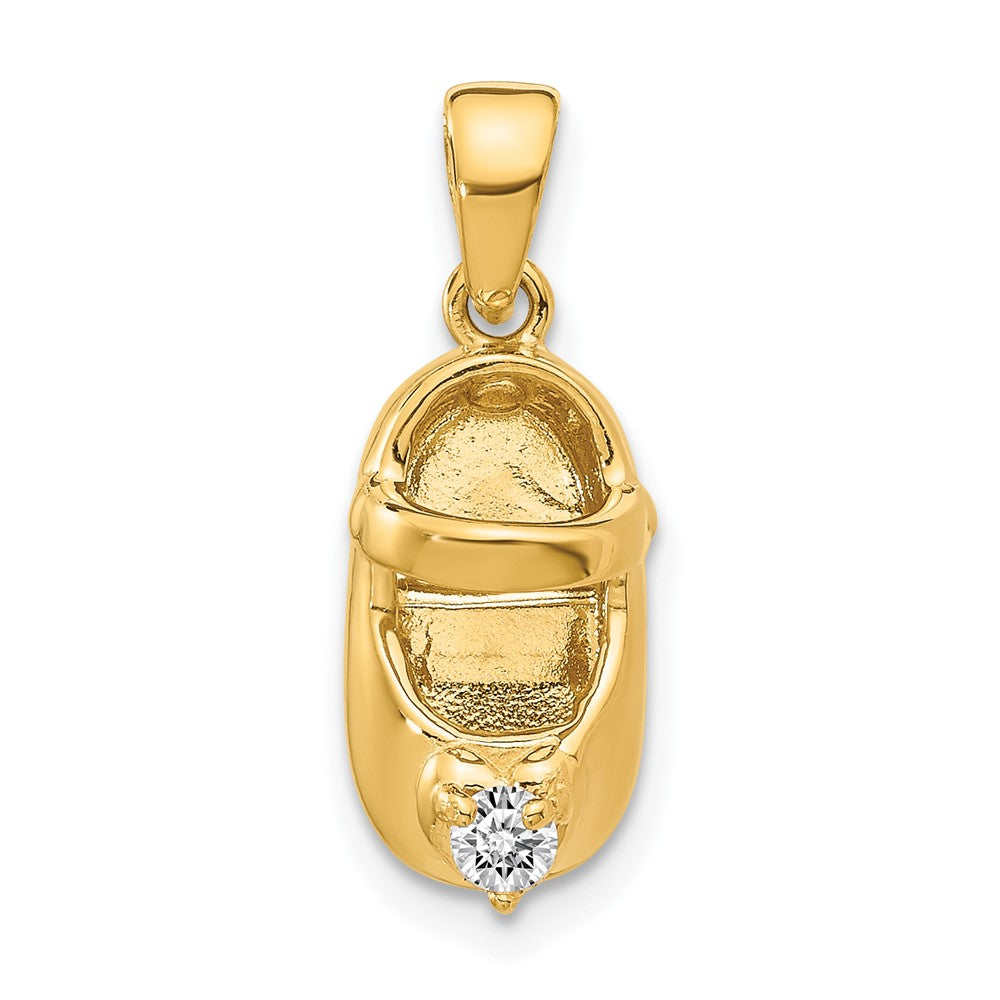 3-D April/Clear Synthetic Stone Engravable Baby Shoe Charm - WBC