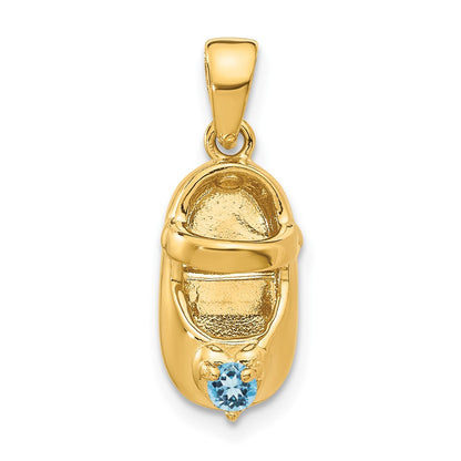 3-D December/Blue Synthetic Stone Engravable Baby Shoe Charm - WBC