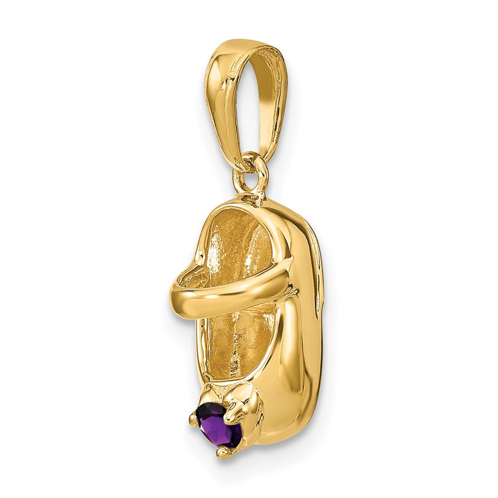 3-D February/Purple Synthetic Stone Engravable Baby Shoe Charm - WBC