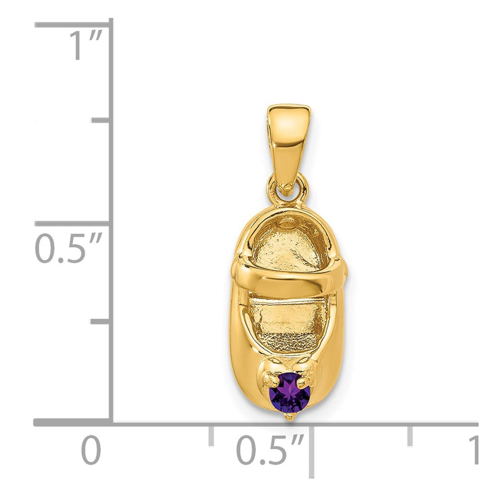 3-D February/Purple Synthetic Stone Engravable Baby Shoe Charm - WBC