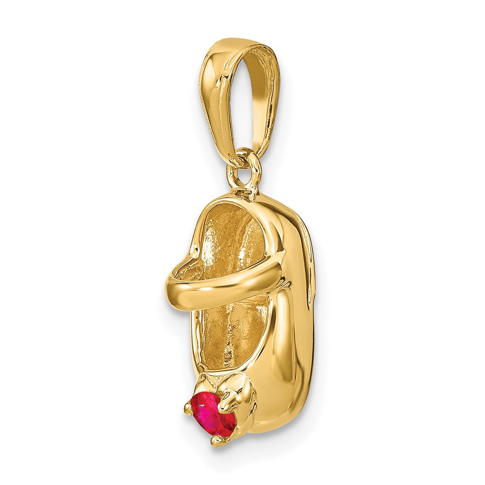 3-D July/Red Synthetic Stone Engravable Baby Shoe Charm - WBC
