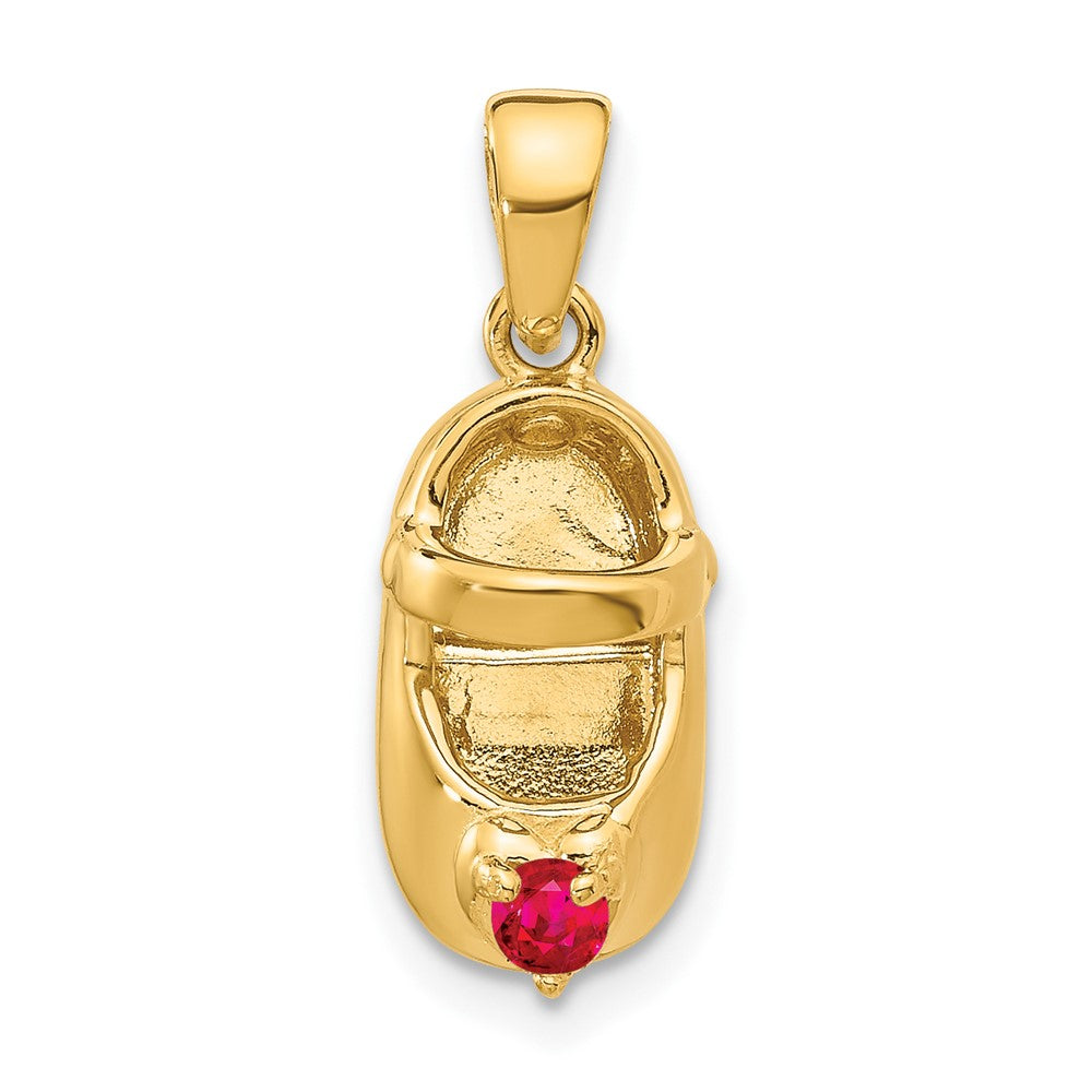 3-D July/Red Synthetic Stone Engravable Baby Shoe Charm - WBC