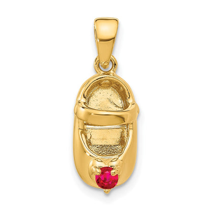 3-D July/Red Synthetic Stone Engravable Baby Shoe Charm - WBC