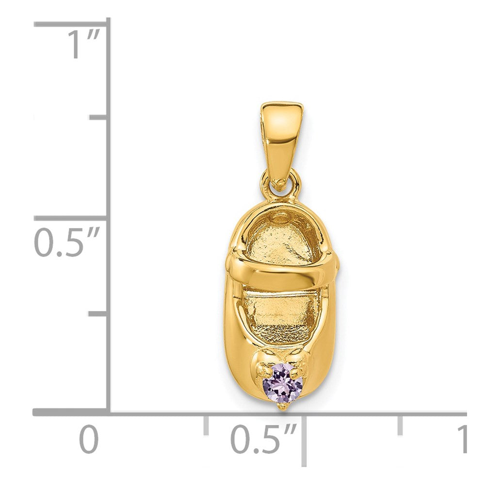 3-D June/Light Purple Synthetic Stone Engravable Baby Shoe Charm - WBC