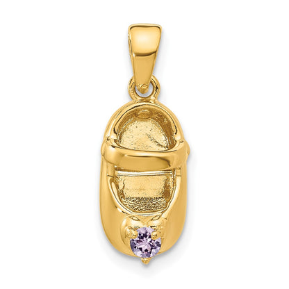 3-D June/Light Purple Synthetic Stone Engravable Baby Shoe Charm - WBC