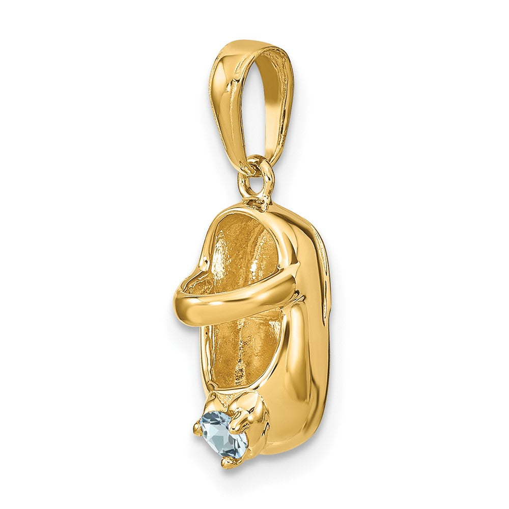 3-D March/Light Blue Synthetic Stone Engravable Baby Shoe Charm - WBC
