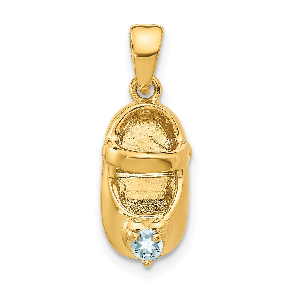 3-D March/Light Blue Synthetic Stone Engravable Baby Shoe Charm - WBC