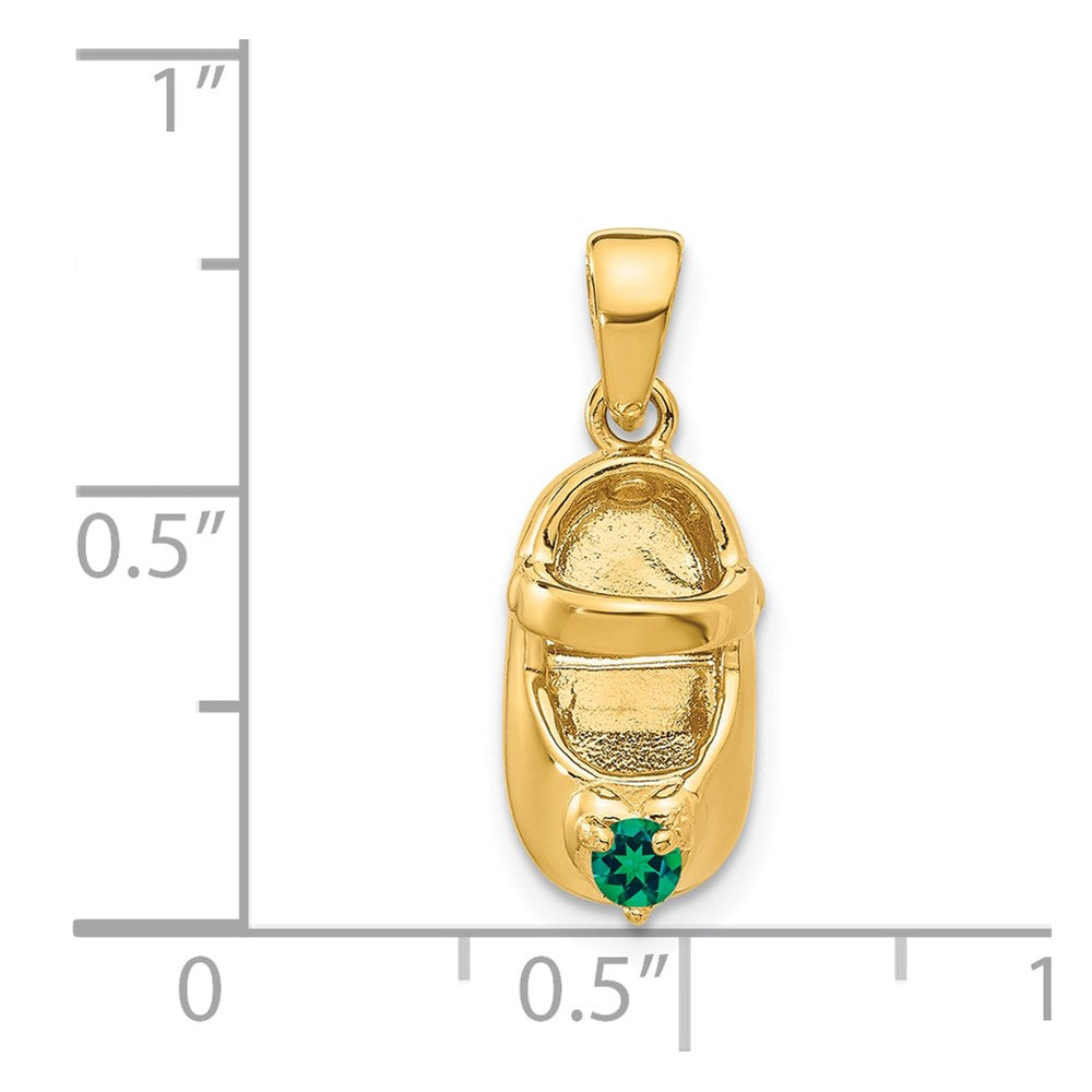 3-D May/Green Synthetic Stone Engravable Baby Shoe Charm - WBC