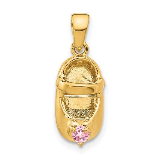 Children's 14K Gold 3-D October/Pink Synthetic Stone Engravable Shoe Charm