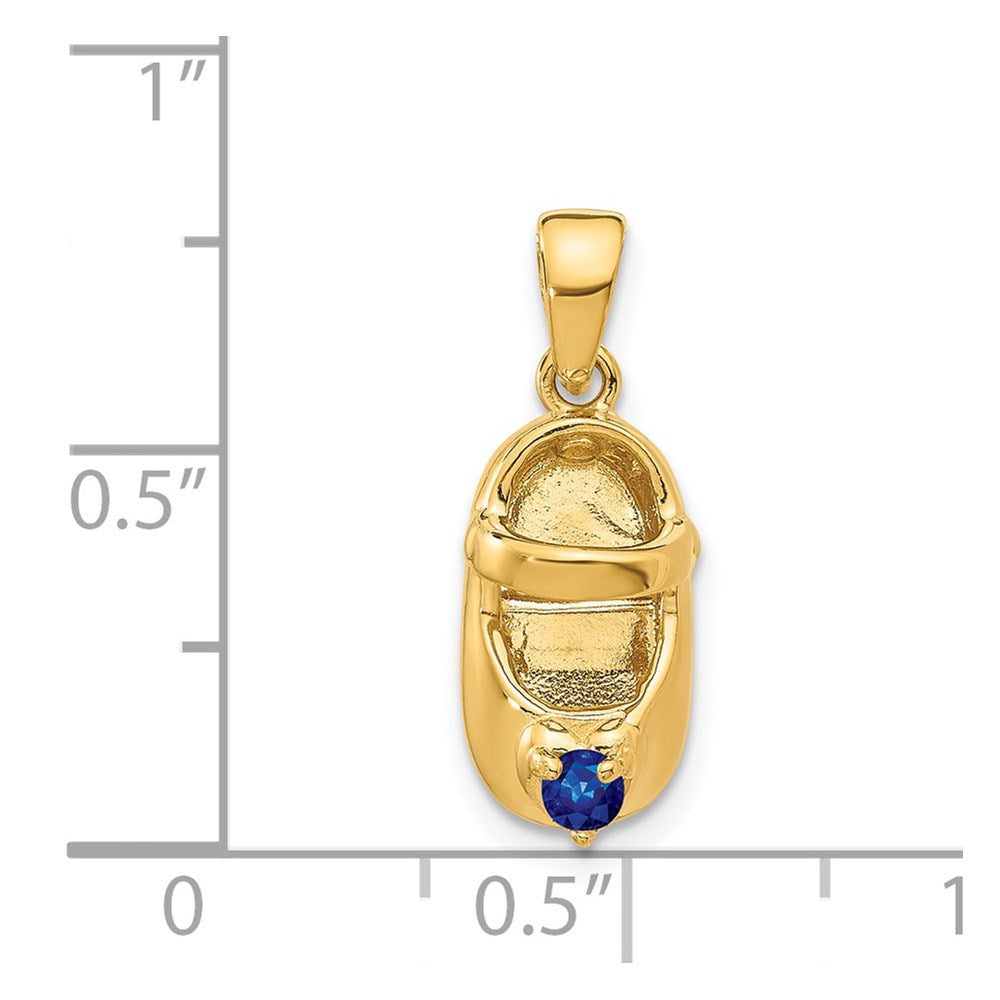 3-D September/Blue Synthetic Stone Engravable Baby Shoe Charm - WBC