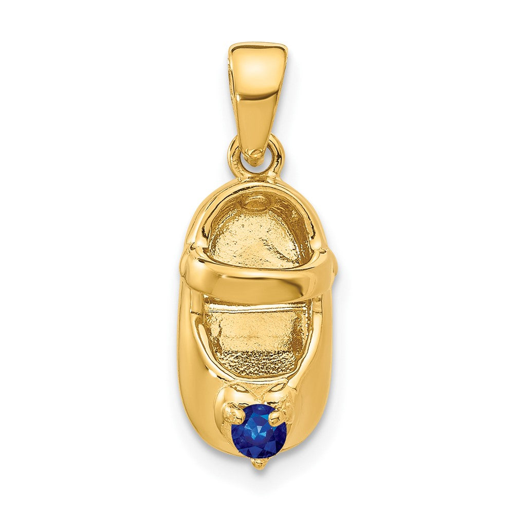 3-D September/Blue Synthetic Stone Engravable Baby Shoe Charm - WBC