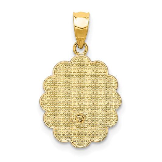 14K Two-Tone Gold Rhodium Solid Spanish Baptism Mi Bautizo Oval Pendant, 13mm