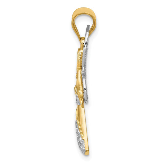 14KTwo-tone and Rhodium Filigree Angel Pendant - WBC