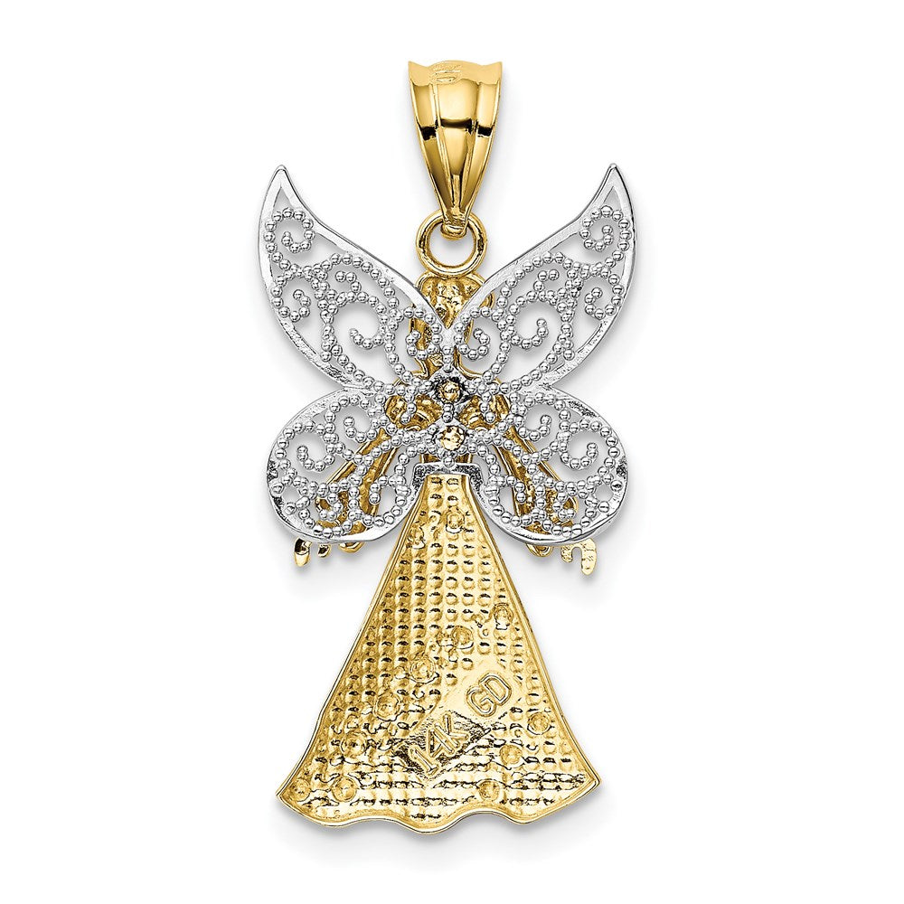 14KTwo-tone and Rhodium Filigree Angel Pendant - WBC