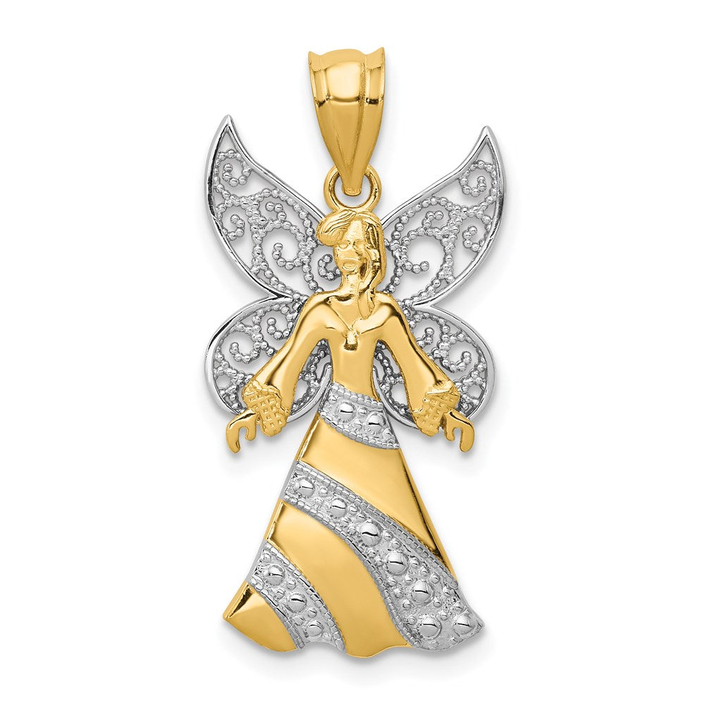 14KTwo-tone and Rhodium Filigree Angel Pendant - WBC