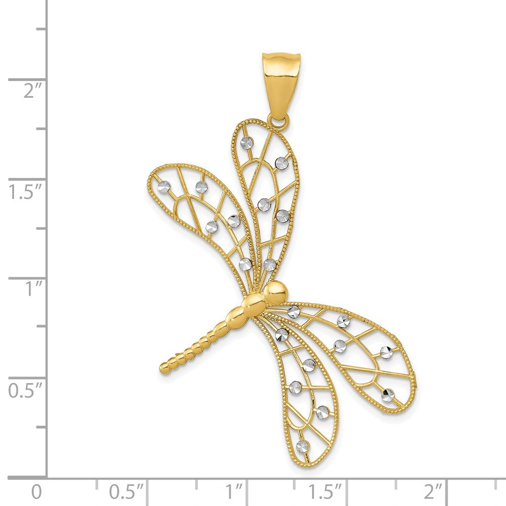 and Rhodium Polished Diamond-cut Filigree Dragonfly Pendant - WBC