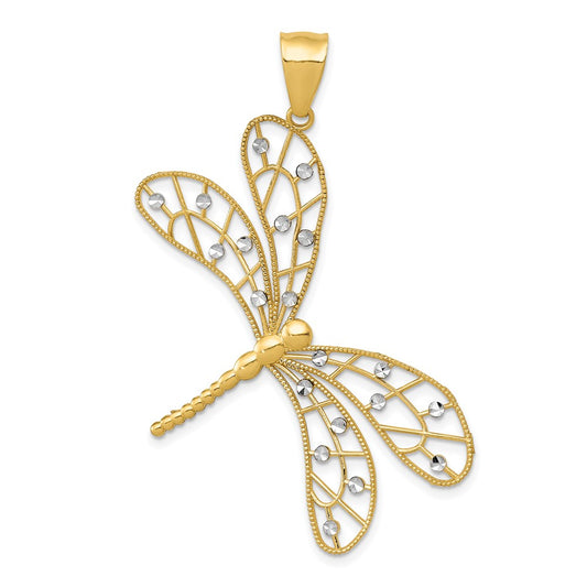 and Rhodium Polished Diamond-cut Filigree Dragonfly Pendant - WBC