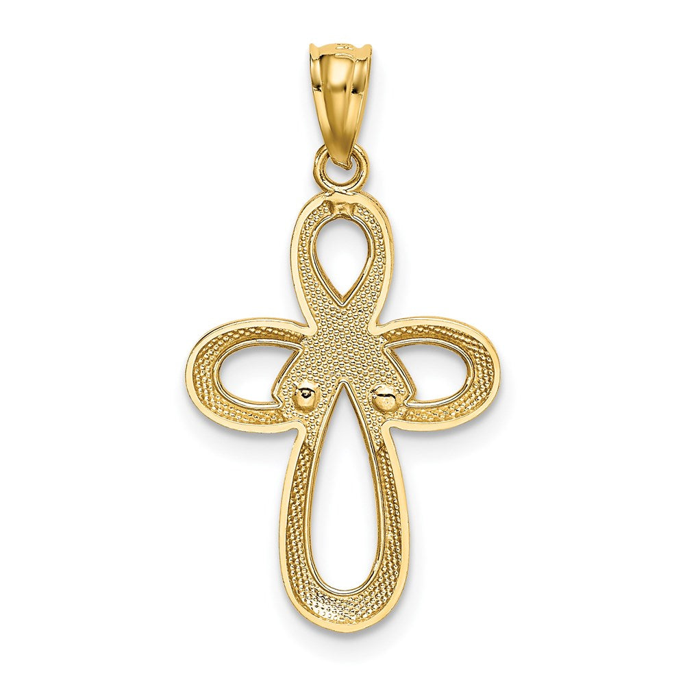 Two-tone Polished Pink Ribbon Cross Pendant - WBC