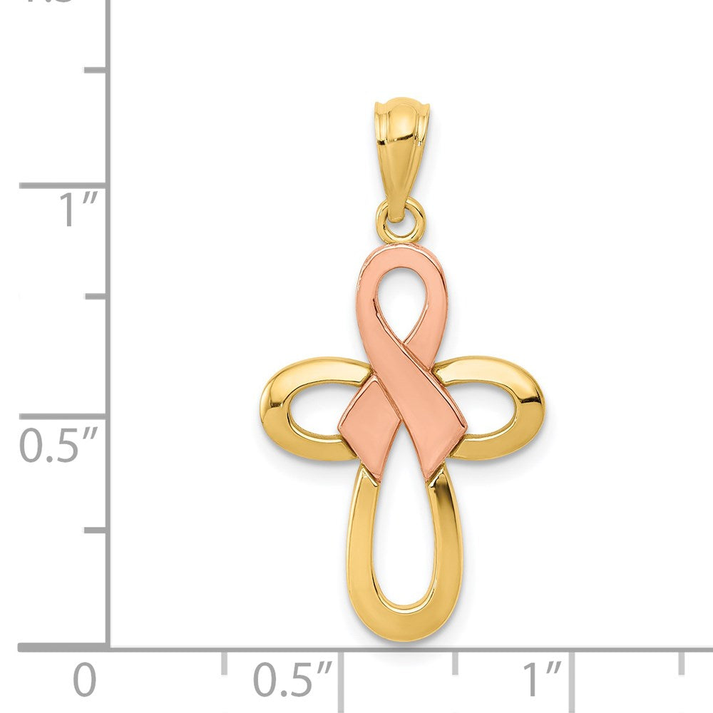 Two-tone Polished Pink Ribbon Cross Pendant - WBC