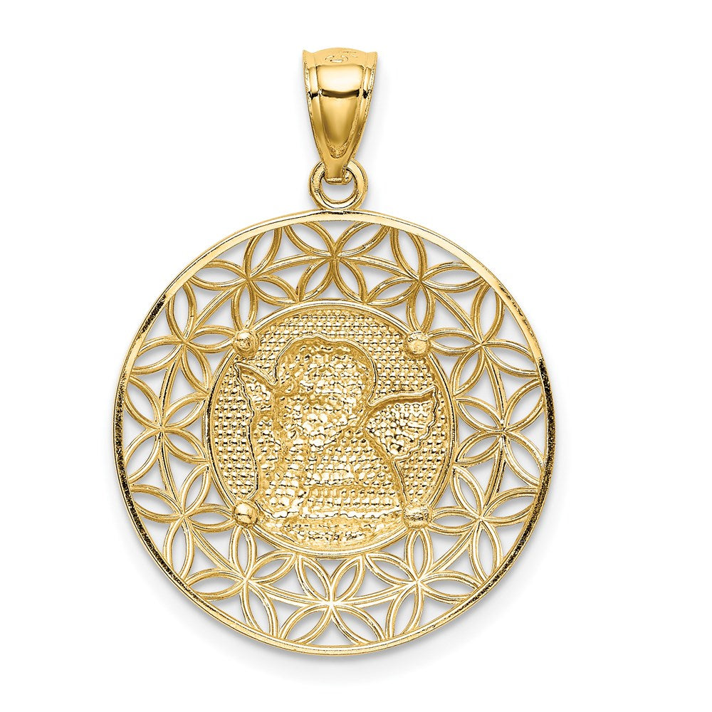 Polished Diamond-cut Angel Medal Round Pendant - WBC