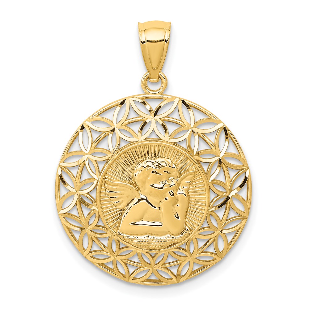 Polished Diamond-cut Angel Medal Round Pendant - WBC