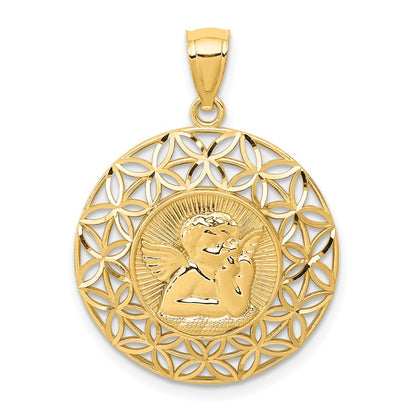 Polished Diamond-cut Angel Medal Round Pendant - WBC