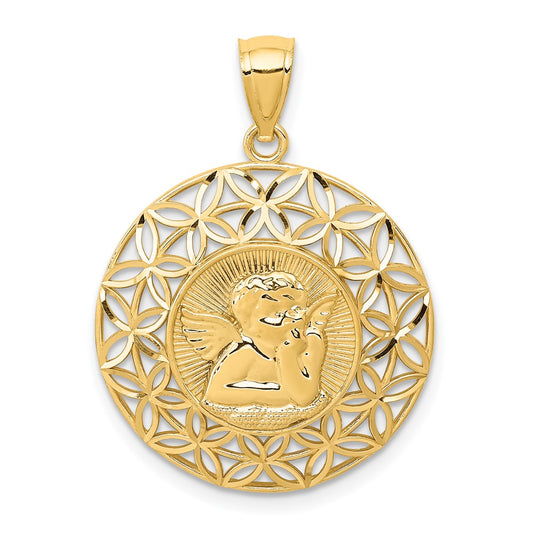 Polished Diamond-cut Angel Medal Round Pendant - WBC