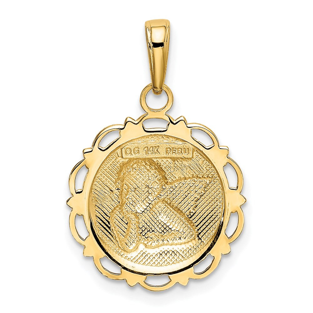 Polished Angel On Round Scallop Frame Pendant - WBC