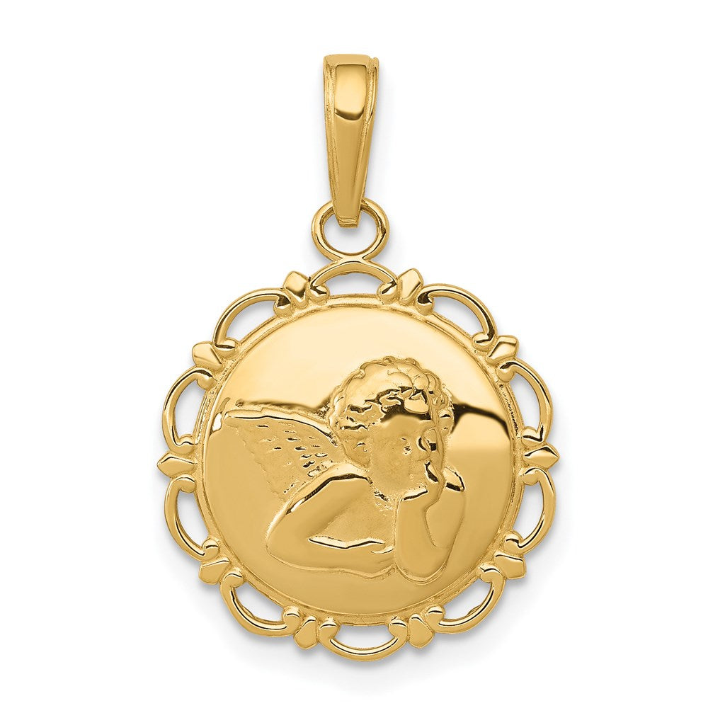 Polished Angel On Round Scallop Frame Pendant - WBC