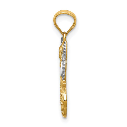 and Rhodium Polished and Textured Angel Pendant - WBC