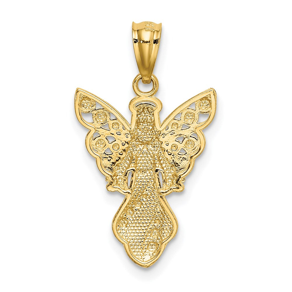 and Rhodium Polished and Textured Angel Pendant - WBC