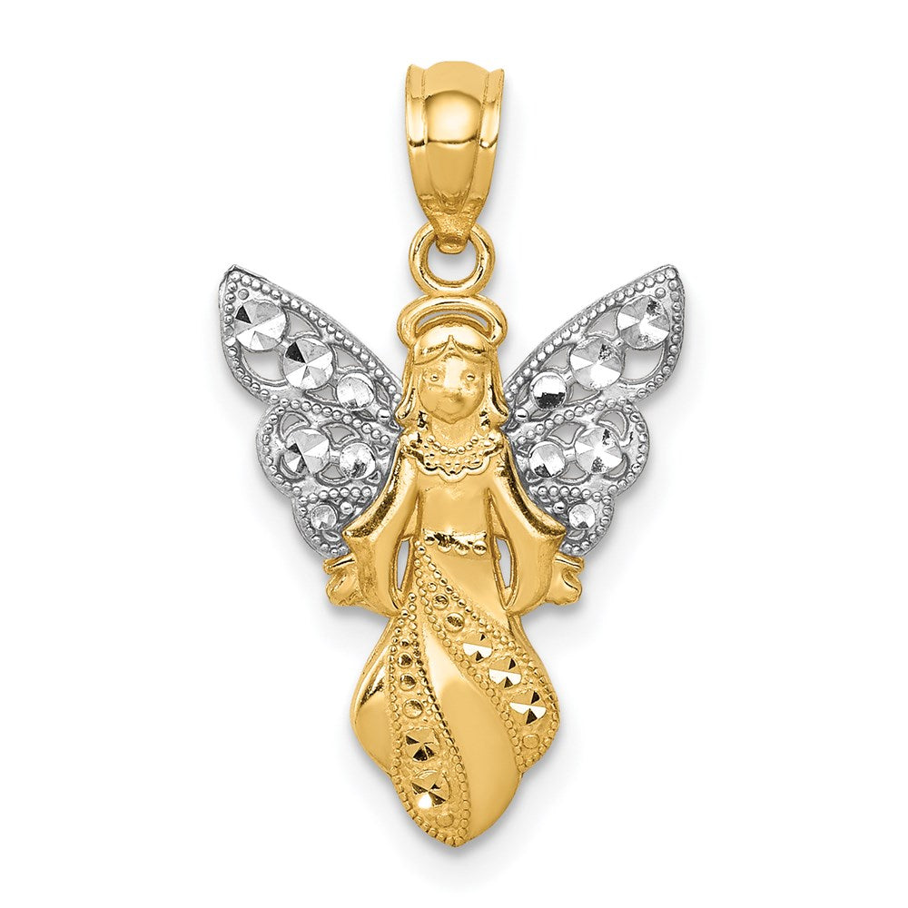 and Rhodium Polished and Textured Angel Pendant - WBC