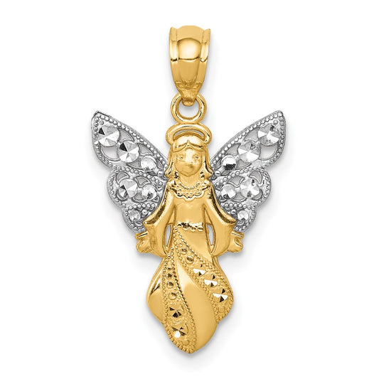 and Rhodium Polished and Textured Angel Pendant - WBC