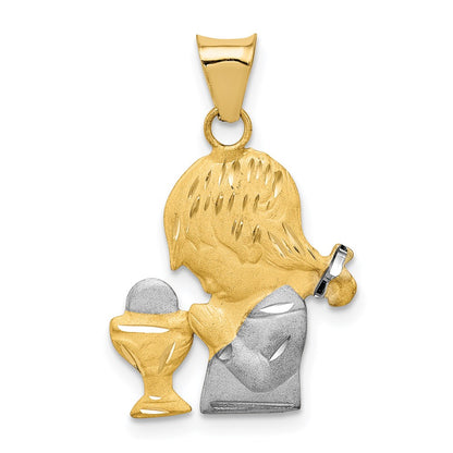 and Rhodium Diamond-cut Girl Communion Semi-solid Pendant - WBC