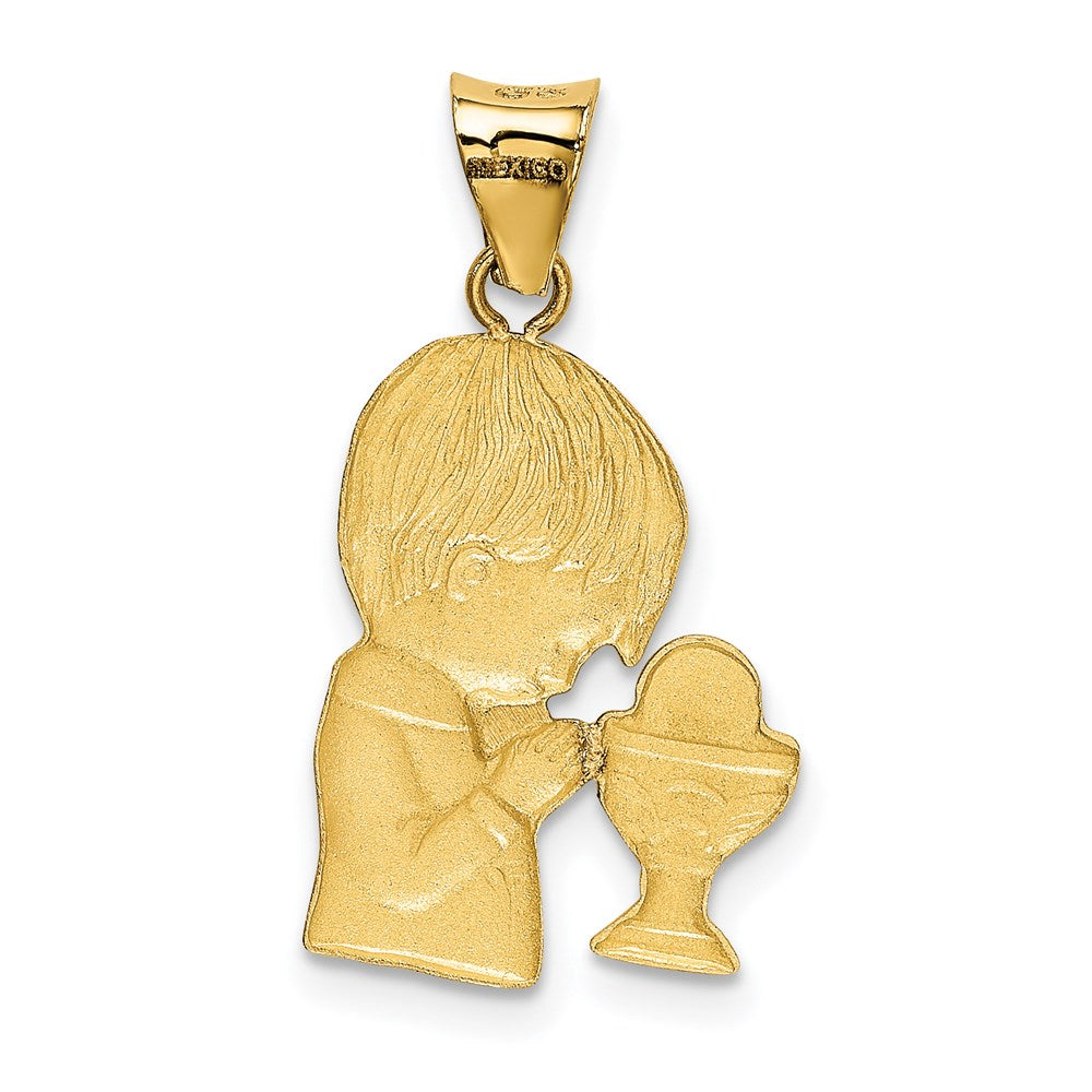 and Rhodium Diamond-cut Boy Communion Semi-solid Pendant - WBC