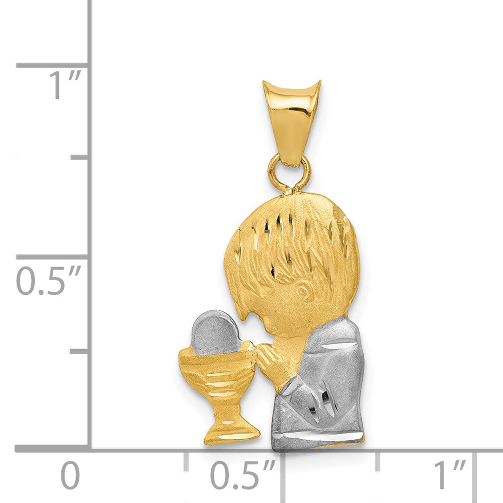 and Rhodium Diamond-cut Boy Communion Semi-solid Pendant - WBC