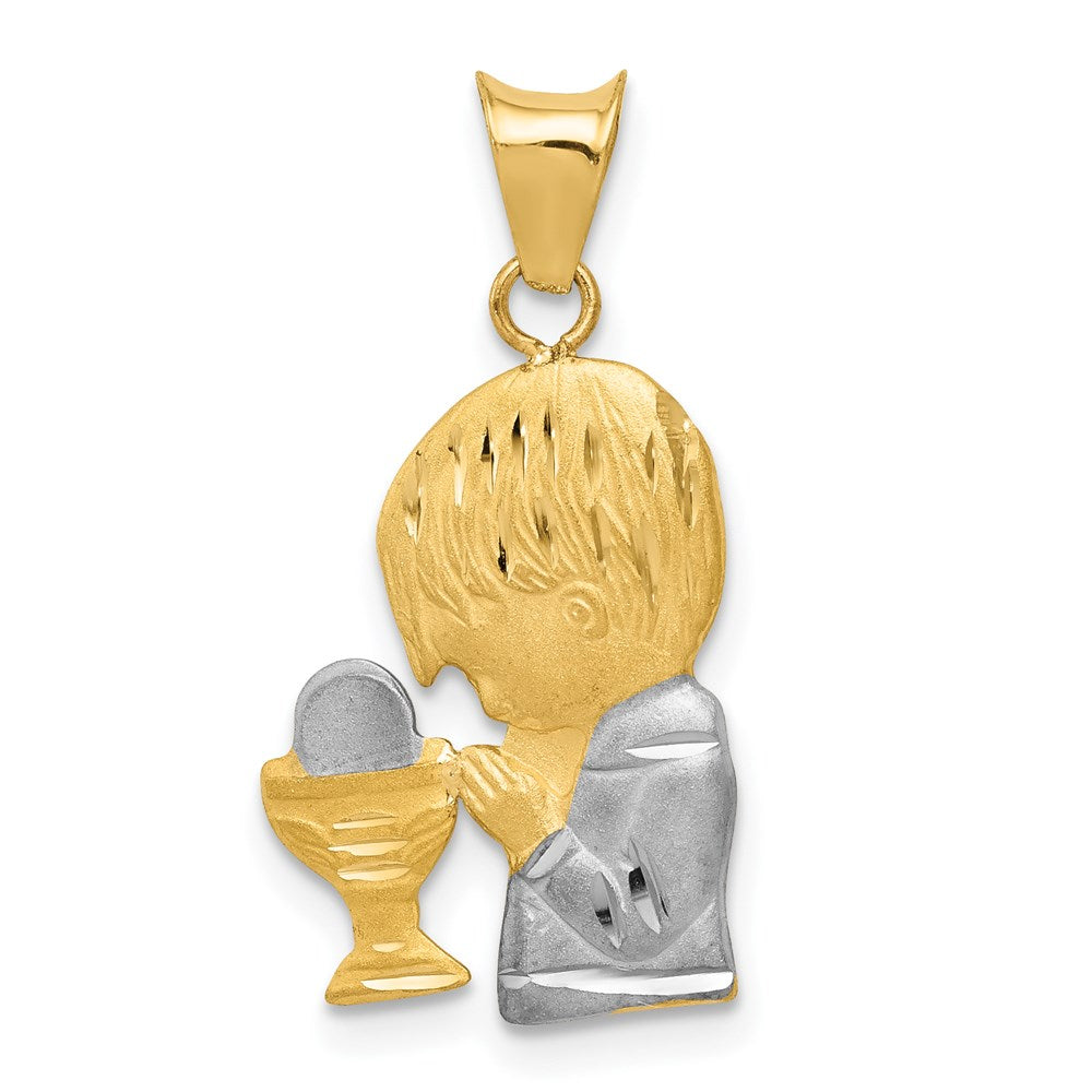 and Rhodium Diamond-cut Boy Communion Semi-solid Pendant - WBC