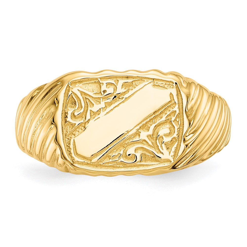 Polished Open Back Baby Rectangular with Stripes Signet Ring - WBC