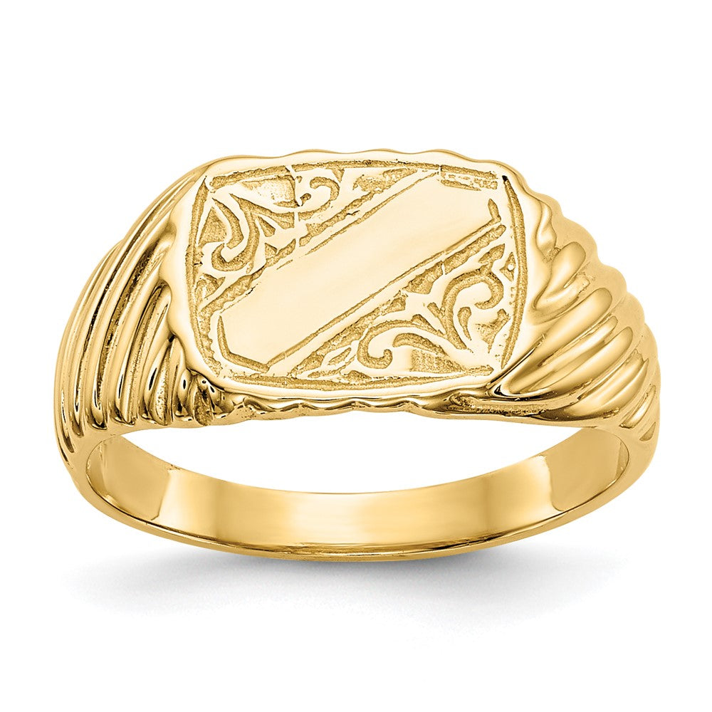 Polished Open Back Baby Rectangular with Stripes Signet Ring - WBC
