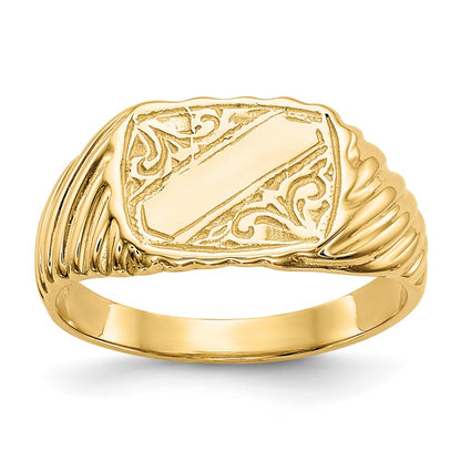 Polished Open Back Baby Rectangular with Stripes Signet Ring - WBC