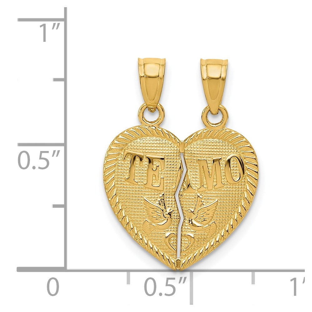 Two-piece Break-Apart Diamond-cut TE AMO Heart Pendants - WBC