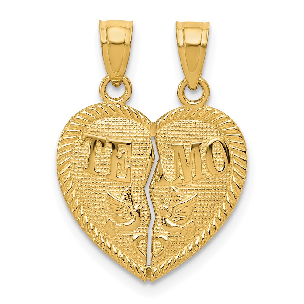 Two-piece Break-Apart Diamond-cut TE AMO Heart Pendants - WBC