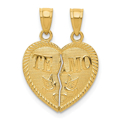 Two-piece Break-Apart Diamond-cut TE AMO Heart Pendants - WBC