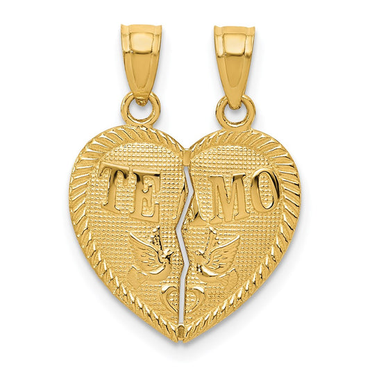 Two-piece Break-Apart Diamond-cut TE AMO Heart Pendants - WBC