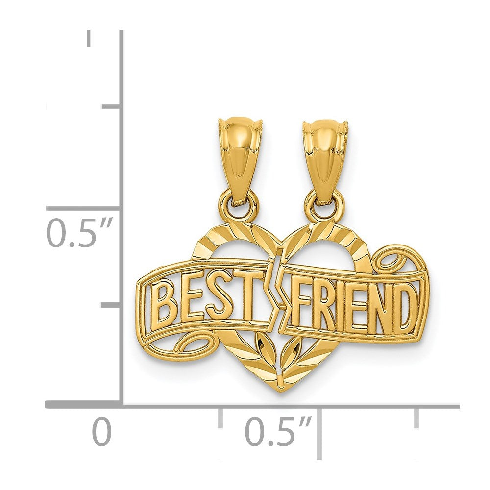 14K Gold Caro Diamond-cut 2-Piece Break-Apart Best Friend Heart Pendant, 19mm
