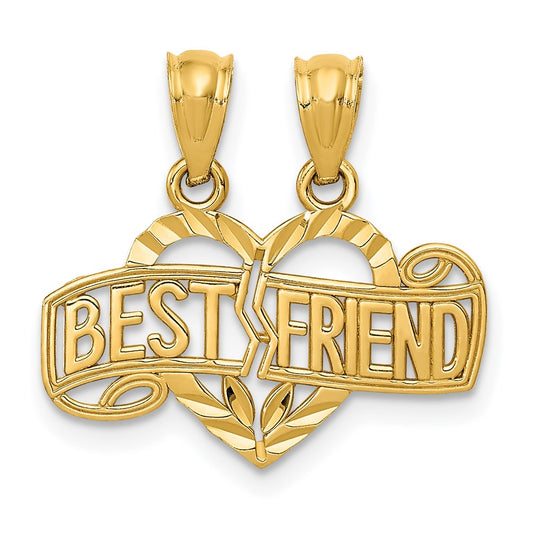 Diamond-cut 2-Piece Break-Apart BEST FRIEND Heart Pendant - WBC