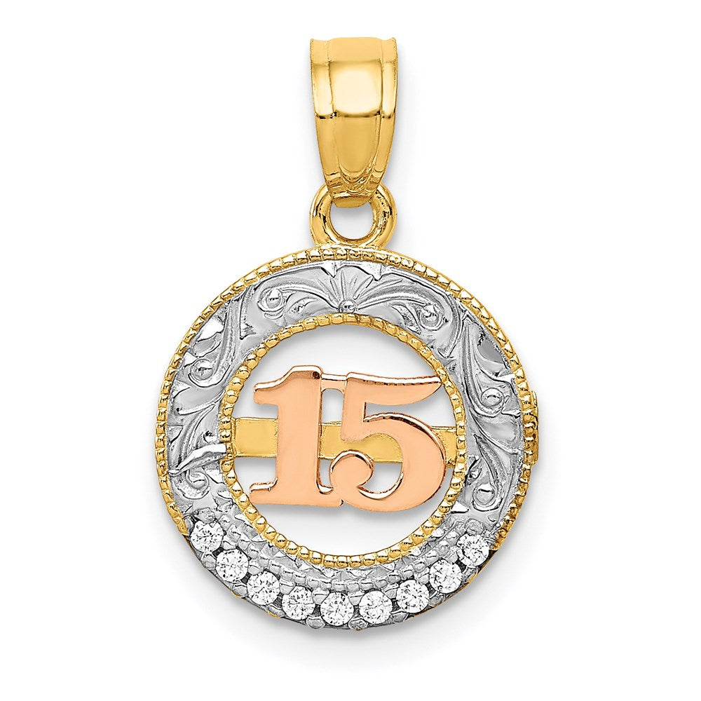 Two-tone with Rhodium CZ 15 in Circle Pendant - WBC
